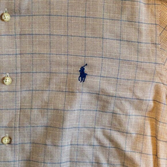 POLO RALPH LAUREN CHECKED TWILL MENS LONG SLEEVE BUTTOON DOWN SHIRT BROWN SIZE M - Picture 2 of 5